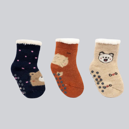 Woolen Antiskid Socks - Pack of 3 Mix Print