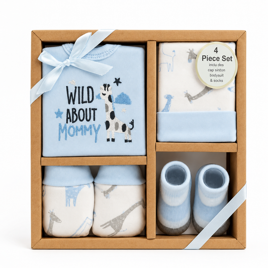 4 pcs Baby Clothing Gift Set - Blue Giraffe Love