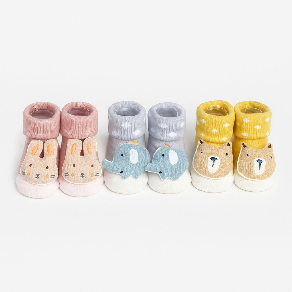 Knitted Winter Booties for Babies with Sound - Set of 3 Mix Print