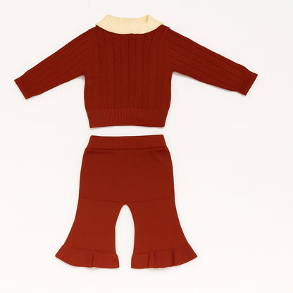 Knitted Top & Pant Co-ord Set - Berry Cherry