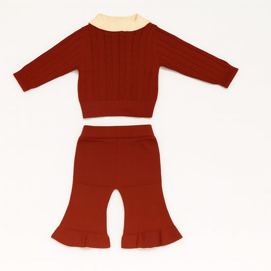 Knitted Top & Pant Co-ord Set - Berry Cherry