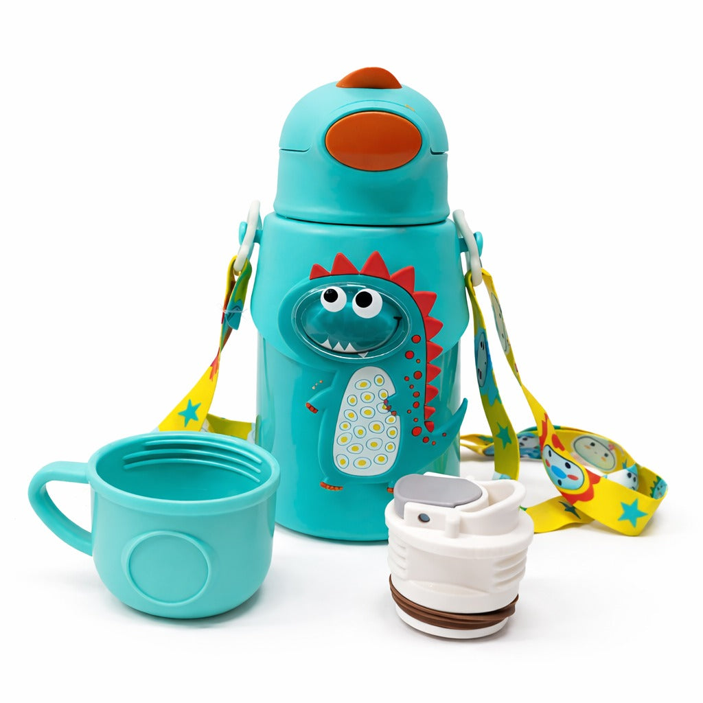 Stainless Steel Insulated Hot & Cold Sipper With Protective Cover 500ml - Smiley Dino
